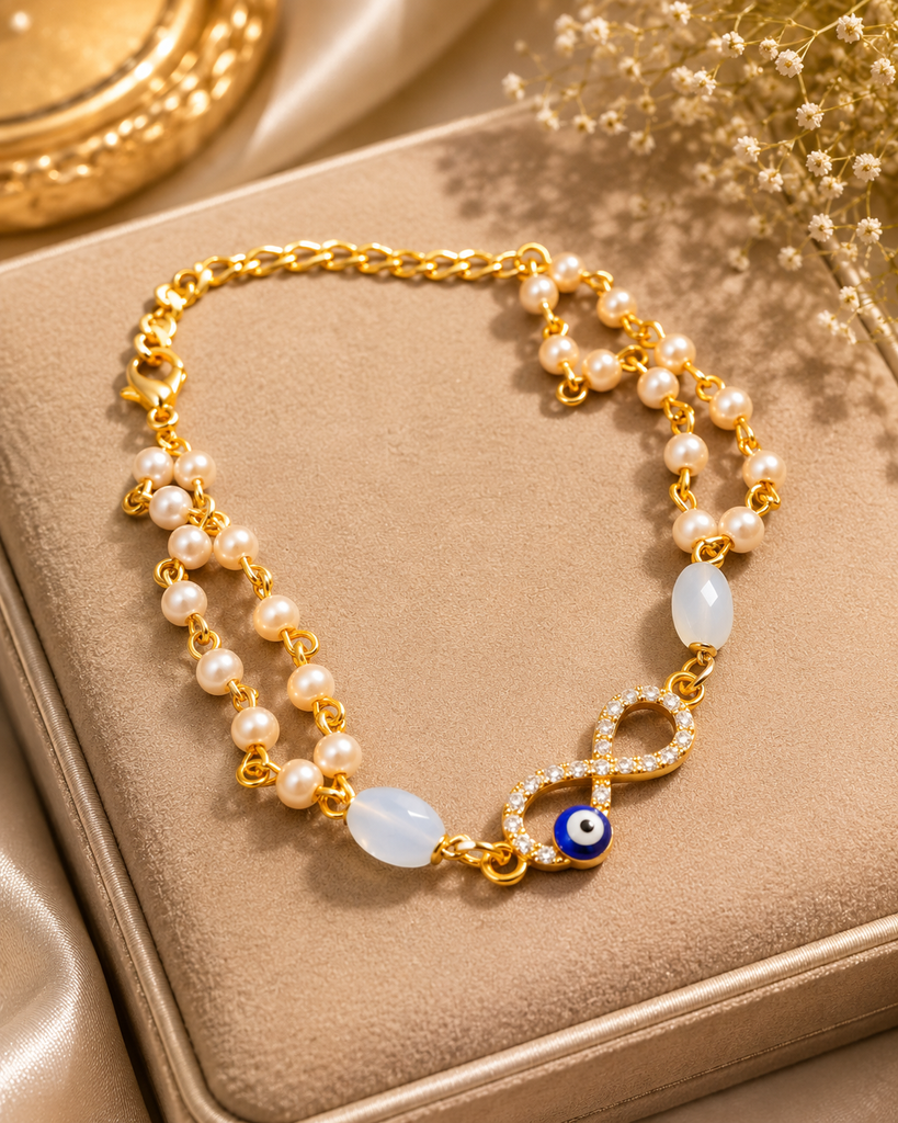 Evil Eye Infinity Pearl Bracelet