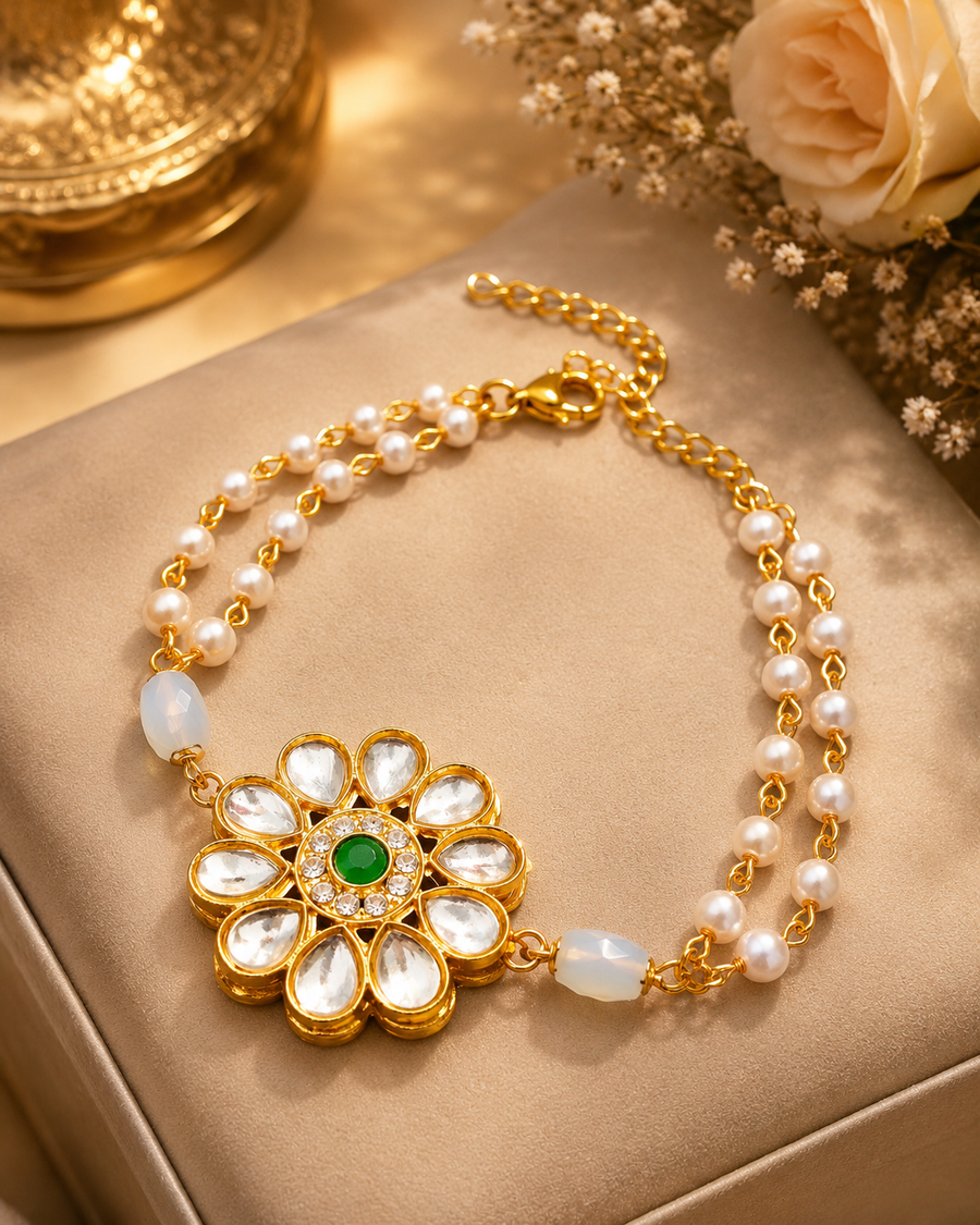 Floral Kundan Pearl Bracelet