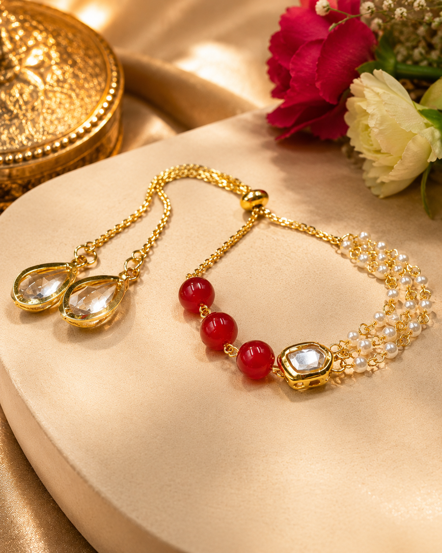 Kundan Red Beads Pearl Bracelet