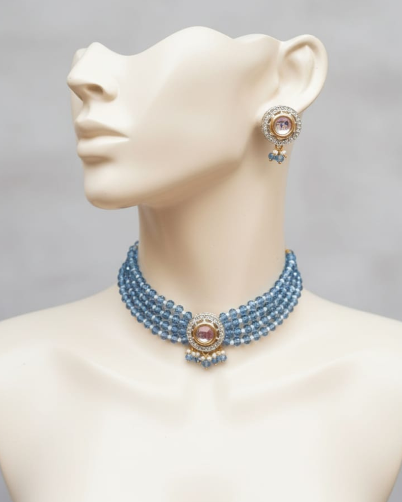 BLUE BEADS KUNDAN CHOKAR