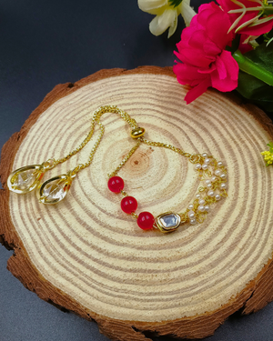 Kundan Red Beads Pearl Bracelet