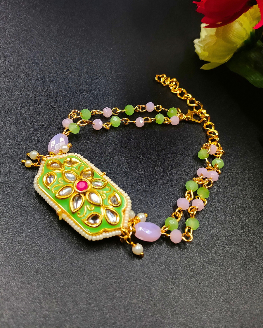 Green Enamel Kundan Beads Bracelet
