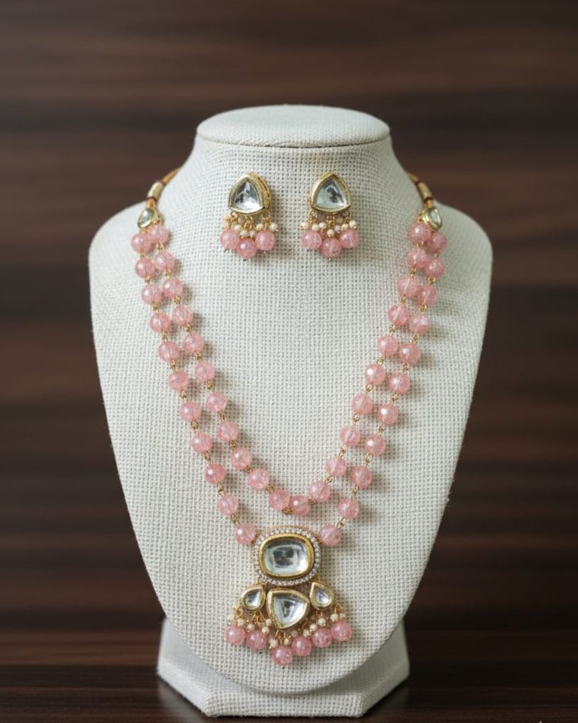 PINK BEADS KUNDAN NECKLACE