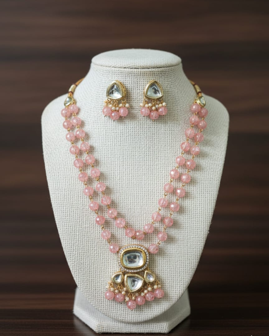 PINK BEADS KUNDAN NECKLACE