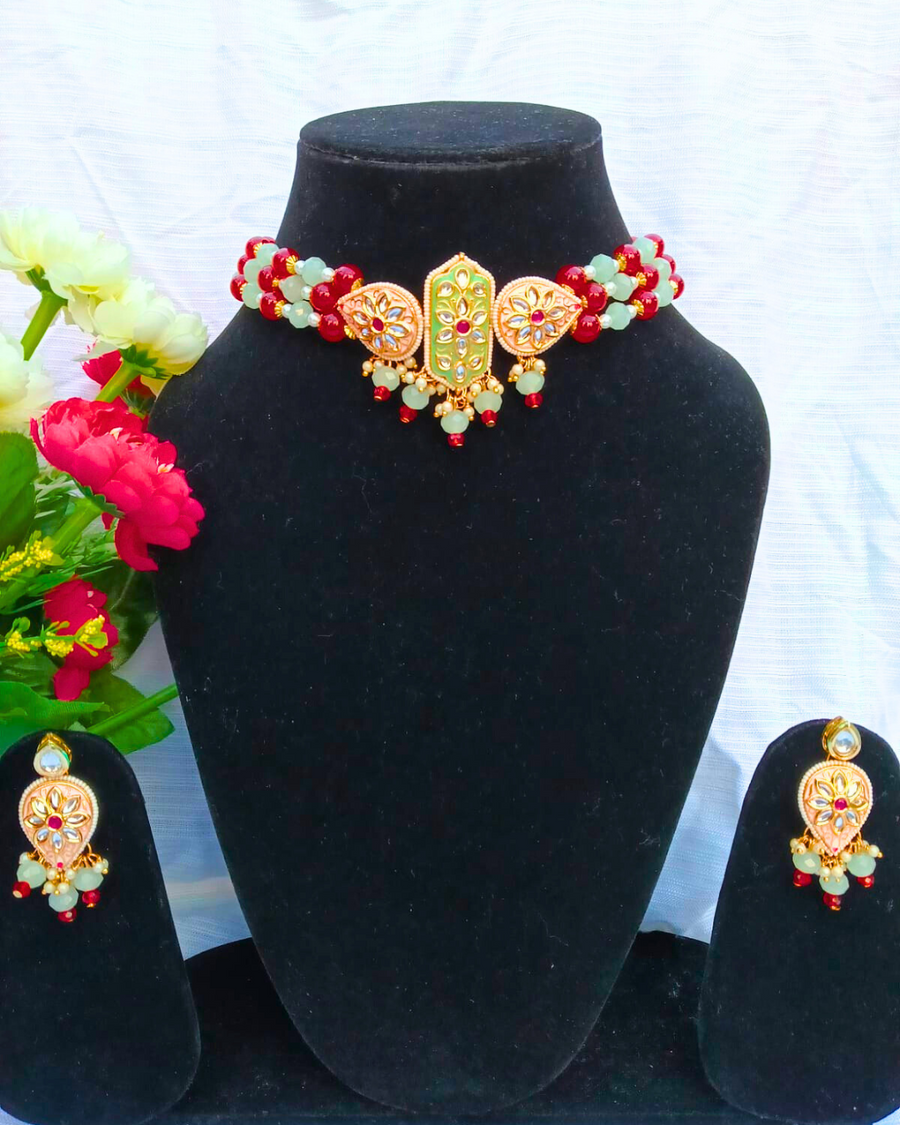 Peach Crystal Beads Necklace