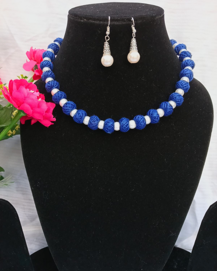 Blue Cottan Beads Necklace