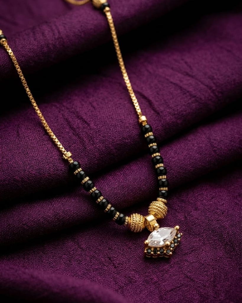 Elegant Black Bead Mangalsutra with Stone Pendant