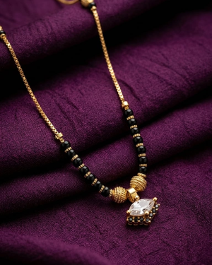 Elegant Black Bead Mangalsutra with Stone Pendant