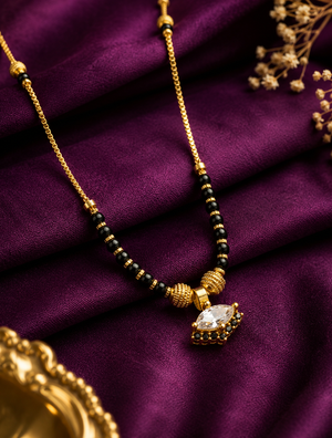Elegant Black Bead Mangalsutra with Stone Pendant