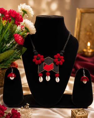 Crimson Bloom Handmade Necklace Set