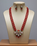 RED BEADS KUNDAN NECKLACE